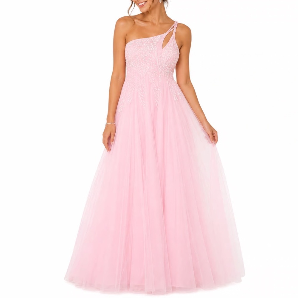 VIPGIRL Pink Sequin Tulle One Shoulder Formal Gown XL